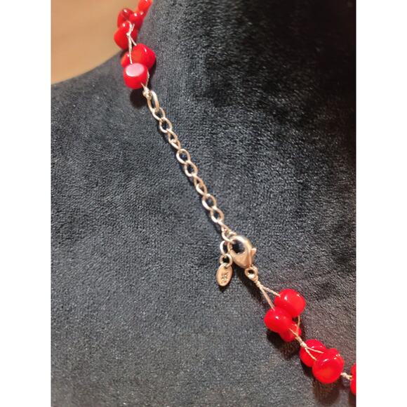 Women's Red Beaded Multi Strand Necklace With Lobster Clasp Handmade Jewelry - Picture 6 of 6